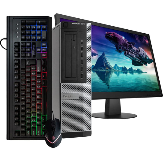 Dell Optiplex 7010 SFF – Quad-Core Intel i5 3.2GHz, 16GB DDR3 RAM, 2TB HDD, Windows 10 Pro, 24" monitor, RGB mouse & keyboard (renewed).