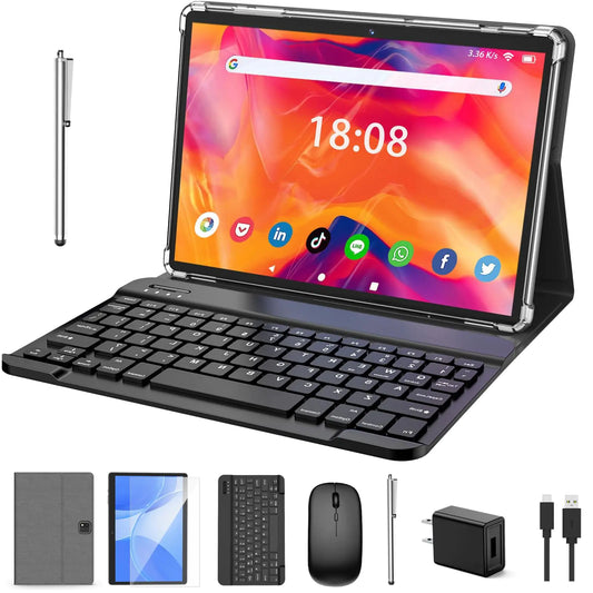 RliyOliy 10" Android 13 Tablet, 6GB+128GB (1TB Expandable), 2-in-1 with Keyboard, Mouse, Stylus, and 8000mAh Battery