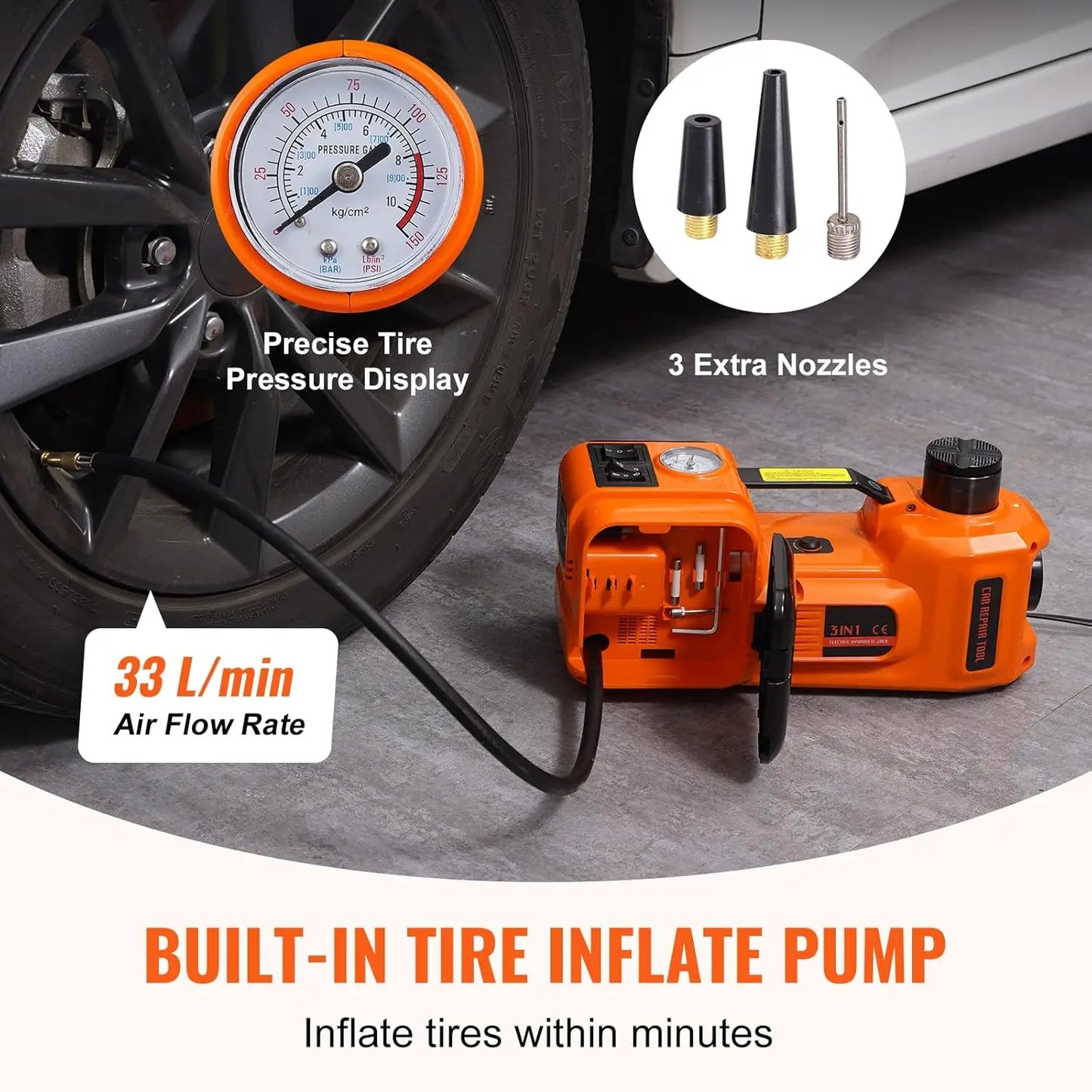 VEVOR Electric Hydraulic Jack – 5-Ton Portable Jack for SUV, Sedan, Truck, and Minivan, Ideal for Tire Changes and Garage Repairs.