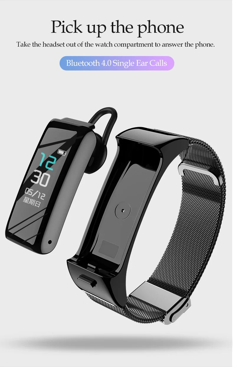 B6 Smart Sports Bracelet with Bluetooth Headset, Color Screen, Sports Tracking, Multi-function Calls, and Detachable 2-in-1 Smartwatch.