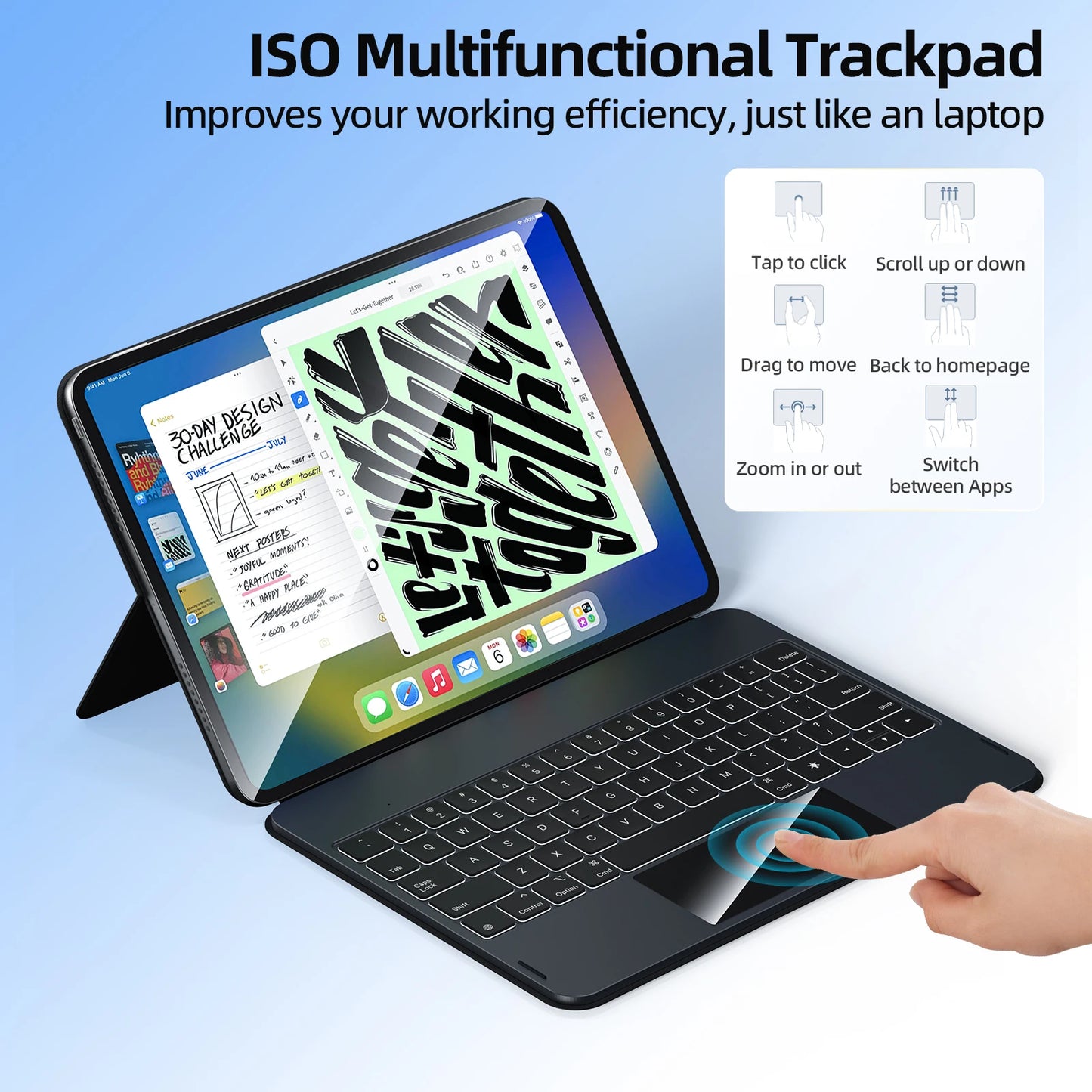 GOOJODOQ Magic Keyboard Case for iPad Pro 11 and iPad Air with Pogo Pin connection and multi-touch trackpad.