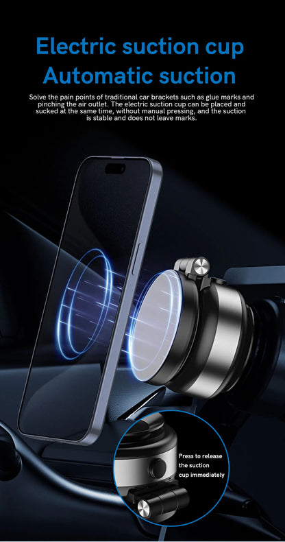 Electric Car Phone Holder – Vacuum Suction, Telescopic, Strong Magnetic Mount, Gym & Kitchen Stand for iPhone 14/15/16