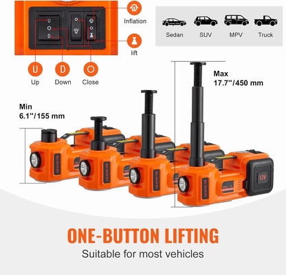 VEVOR Electric Hydraulic Jack – 5-Ton Portable Jack for SUV, Sedan, Truck, and Minivan, Ideal for Tire Changes and Garage Repairs.