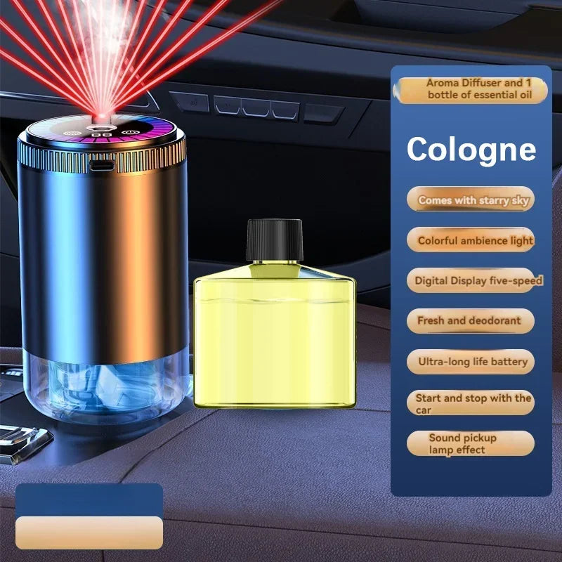 Rechargeable Smart Car Air Freshener – Adjustable Aroma Diffuser with Pickup Light & Starry Sky Design