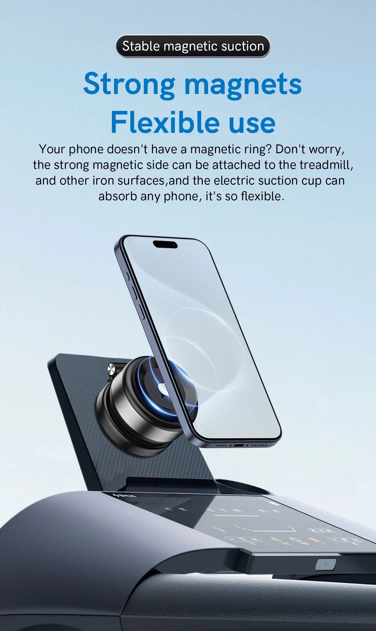 Electric Car Phone Holder – Vacuum Suction, Telescopic, Strong Magnetic Mount, Gym & Kitchen Stand for iPhone 14/15/16