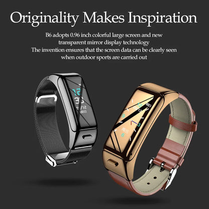 B6 Smart Sports Bracelet with Bluetooth Headset, Color Screen, Sports Tracking, Multi-function Calls, and Detachable 2-in-1 Smartwatch.