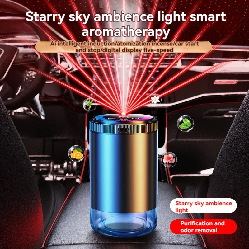 Rechargeable Smart Car Air Freshener – Adjustable Aroma Diffuser with Pickup Light & Starry Sky Design