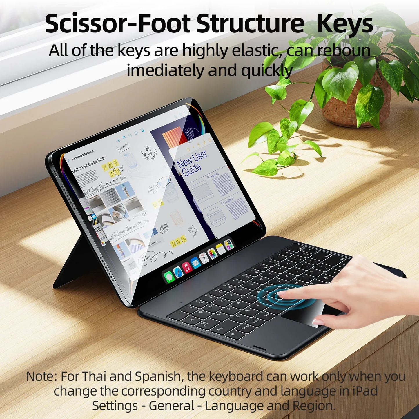 GOOJODOQ Magic Keyboard Case for iPad Pro 11 and iPad Air with Pogo Pin connection and multi-touch trackpad.