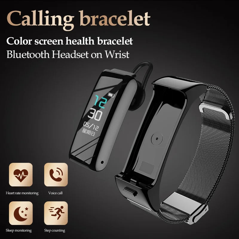 B6 Smart Sports Bracelet with Bluetooth Headset, Color Screen, Sports Tracking, Multi-function Calls, and Detachable 2-in-1 Smartwatch.