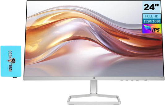 HP Series 5 524sf 24" FHD IPS Monitor (replaces M24f) with Docztorm Dock – HDMI, VGA, flicker-free, ideal for home & office, black/silver.
